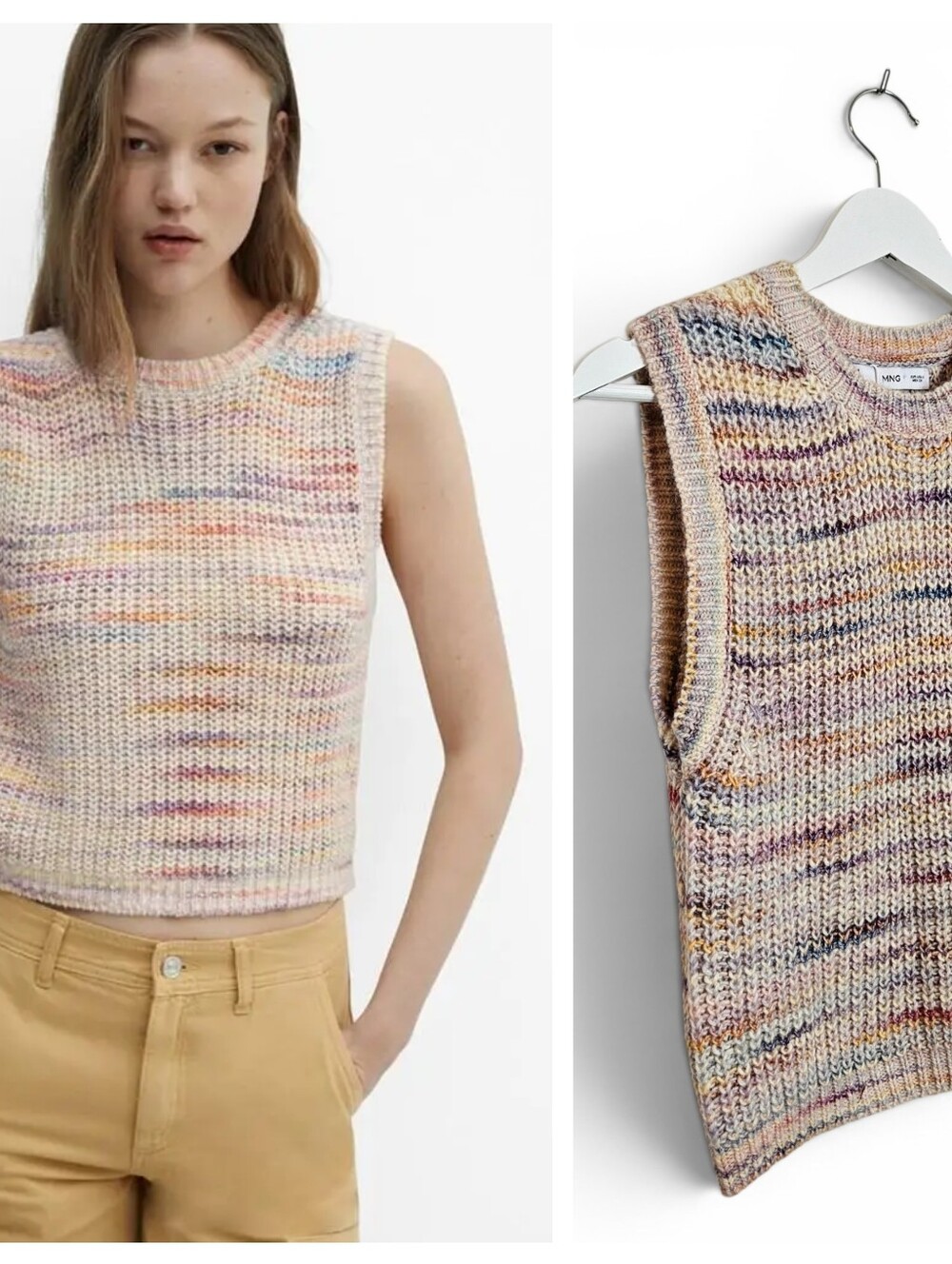 Mango Sweater Vest Womens Size S Wool Blend Pink Multicolored Knitted Top NWT